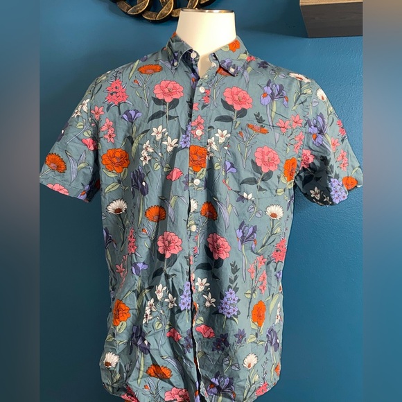 Goodthreads Poplin Floral Hawaiian Short sleeve button-down men's shirt XLARGE - Picture 9 of 16